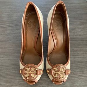 Tory Burch Open Toe Wedge Pumps